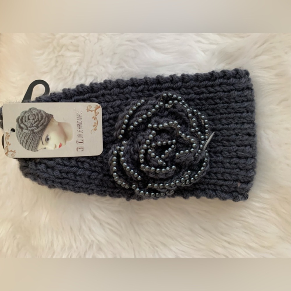 J L JAI LE 100% acrylic hand made gray beaded fashion headband NWT in One size